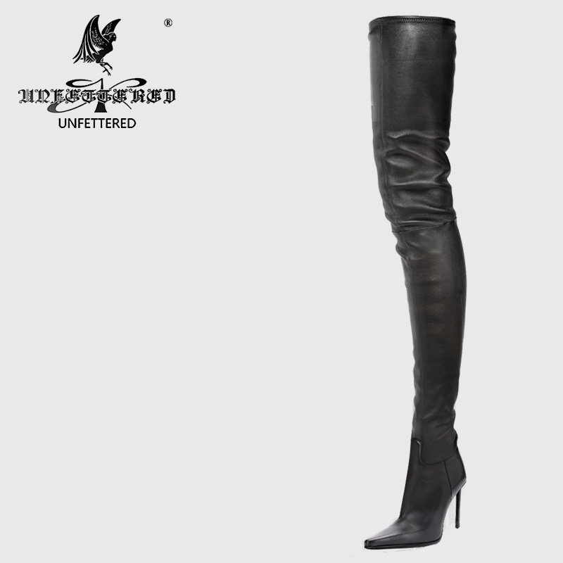 unfettered定制新款尖头高跟超长过膝靴80cm大腿靴子过膝长靴女鞋