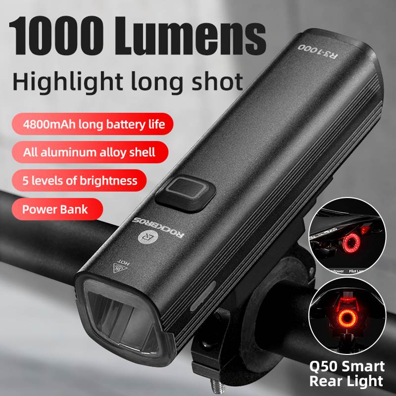 1000LM Bike Light Front Lamp Type-C Rechargeable LED 4500mAh