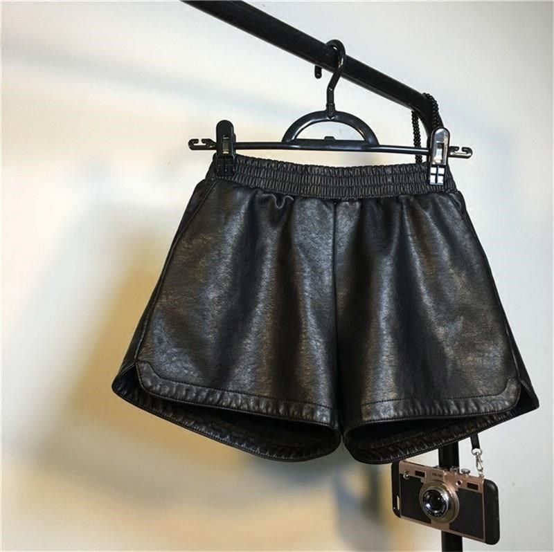 皮短裤女 高腰 a字 个性_阔腿裤衩a字加厚皮裤短裤女2019新款潮高腰