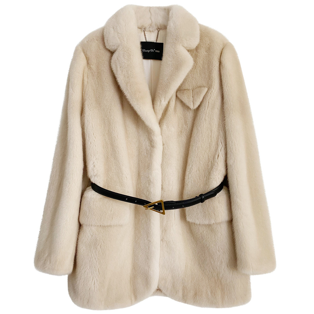 付智恩 西服貂 进口貂皮大衣女系带年轻款貂毛皮草外套2020新款冬