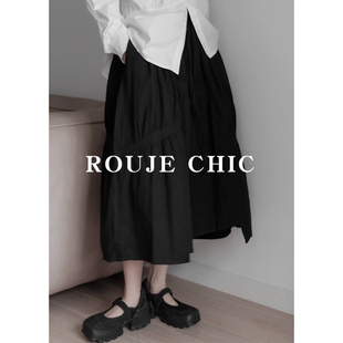 法国Rouje Chic不规则白色半身裙女夏高腰a字设计感小众褶皱裙子