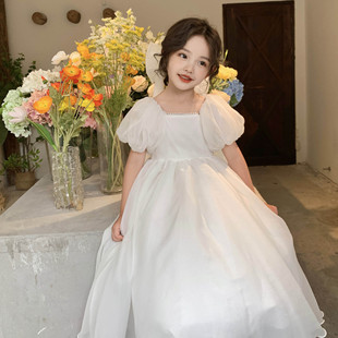 女童夏季新款白色礼服公主连衣裙儿童六一花童蝴蝶结演出蓬蓬长裙
