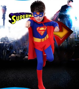 万圣节儿童服装超人披风衣服男童长袖紧身衣斗篷套装男女孩演出服