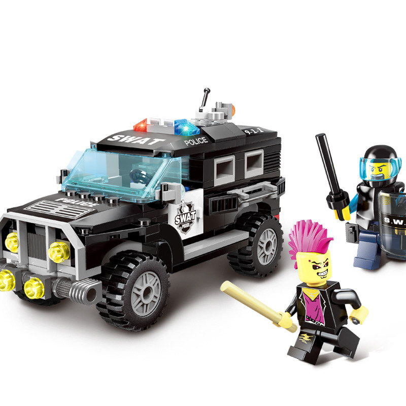 拼图积木拼装5男孩子玩具6-8岁儿童特警城市车模型防爆特警车樂高