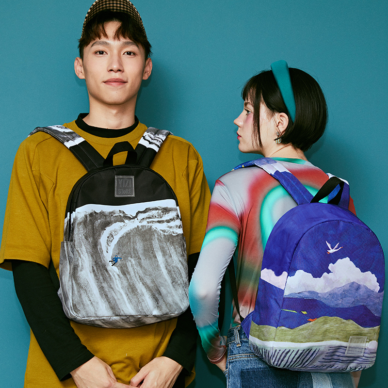 YIZISTORE原创设计涂鸦手绘风景双肩包男女休闲学院风书包小背包