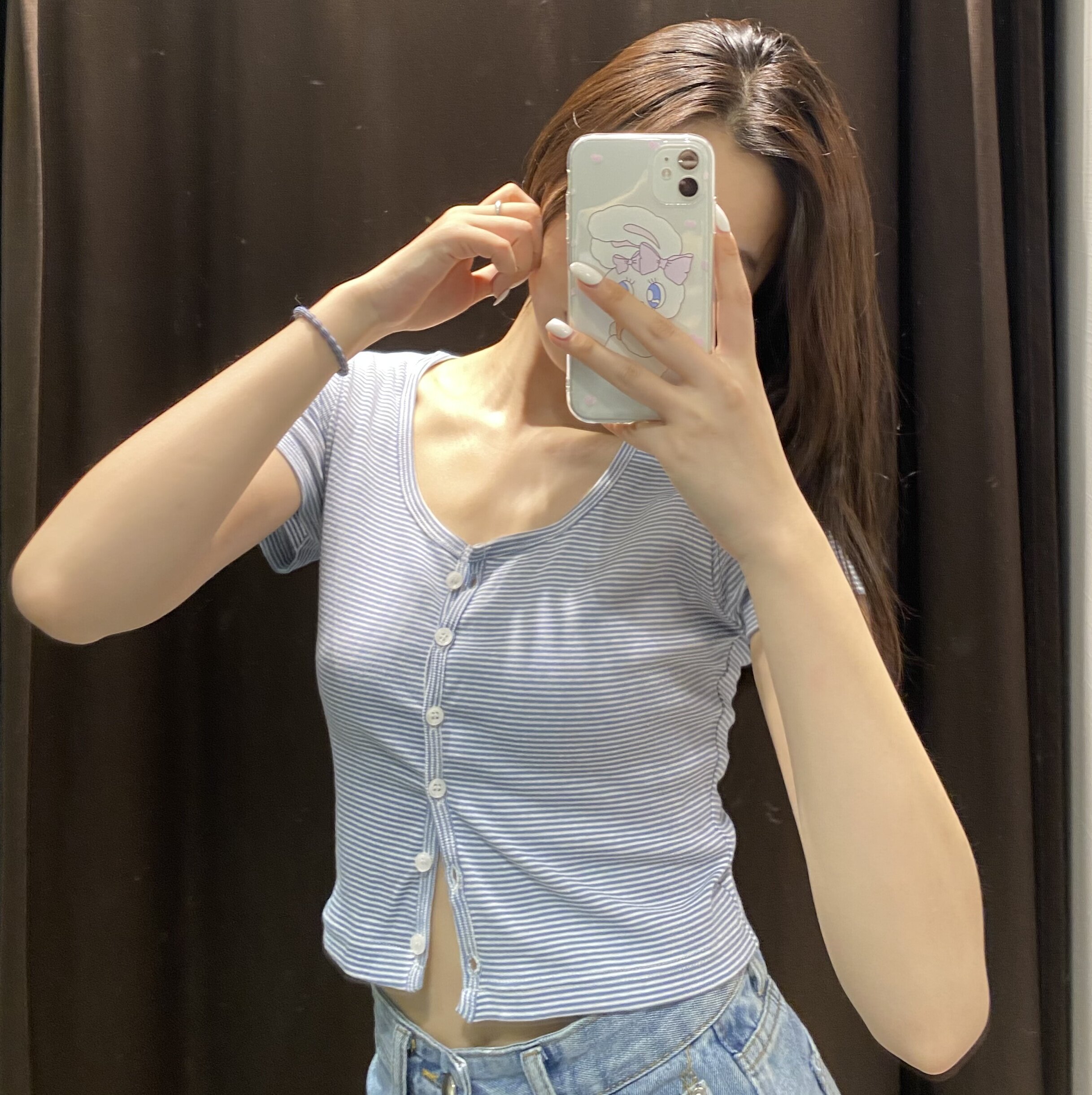 欧美夏季新款短款露脐高腰性感纯色圆领t恤单排扣条纹短袖开衫女