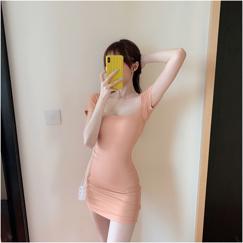 修身性感方领露锁骨纯色包臀连衣裙女2020新款韩版收腰显瘦小短裙|ruв категории Женская одежда, женской одежды - от Buy2taobao.com для оказания профессиональной услуги покупки агента Taobao