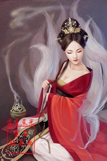 正品5d魔方钻石画满钻九尾狐仙娘娘古风美女十字绣圆钻画新款