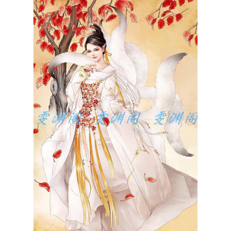 新品丝绸卷轴画像佛教用品九尾狐仙娘娘男主神像挂画招桃花供奉