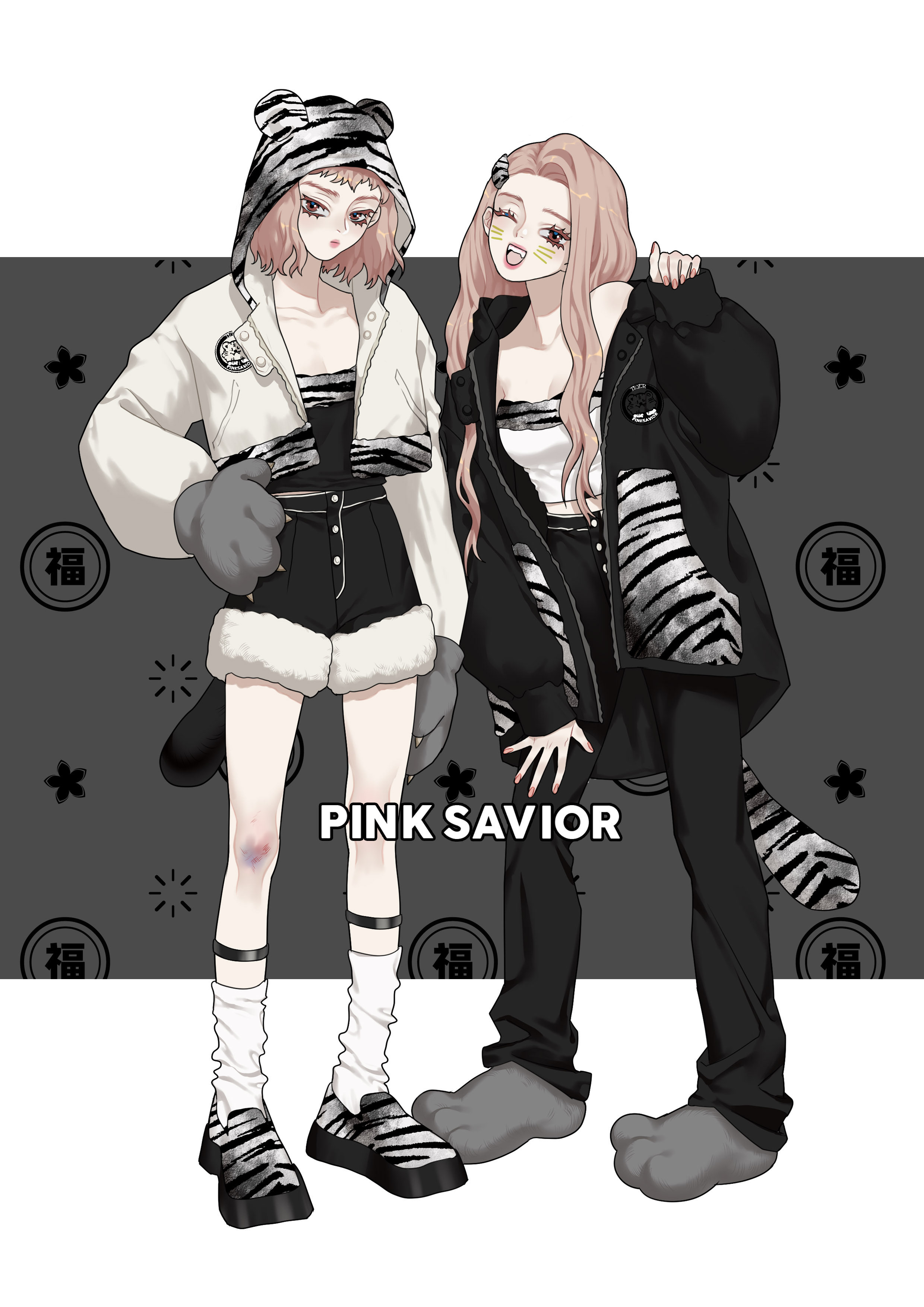 (今日10折)pinksavior【小脑斧】福虎纹新年感拼毛