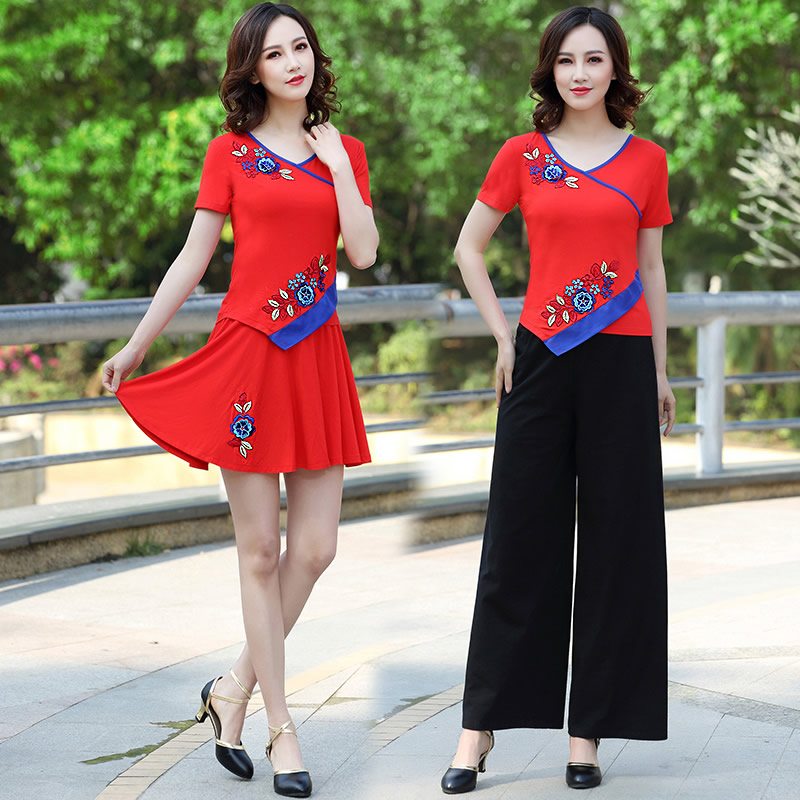 2018广场舞服装新款套装杨丽萍跳舞蹈服女成人夏季中老年演出服裙