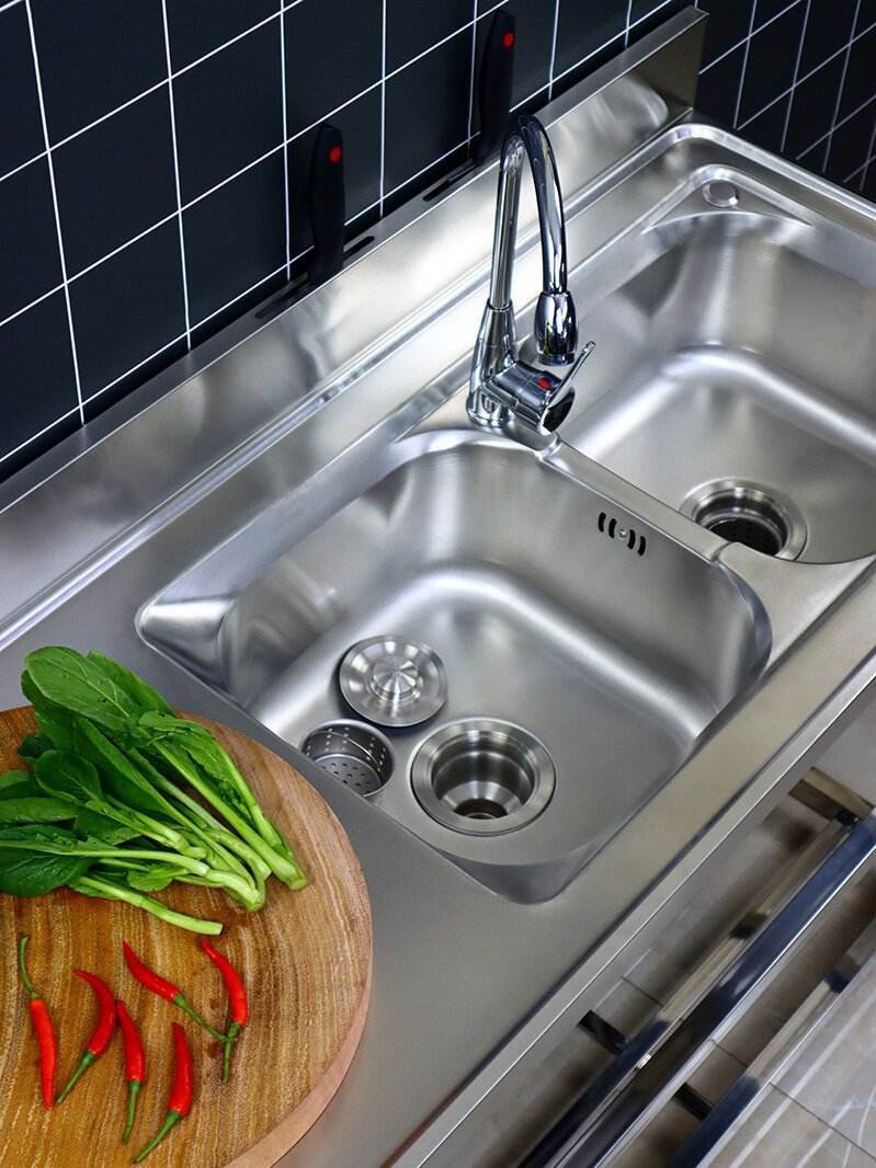 新款sus304不锈钢水槽带支架平台厨房家用商f用消毒池双洗碗洗菜