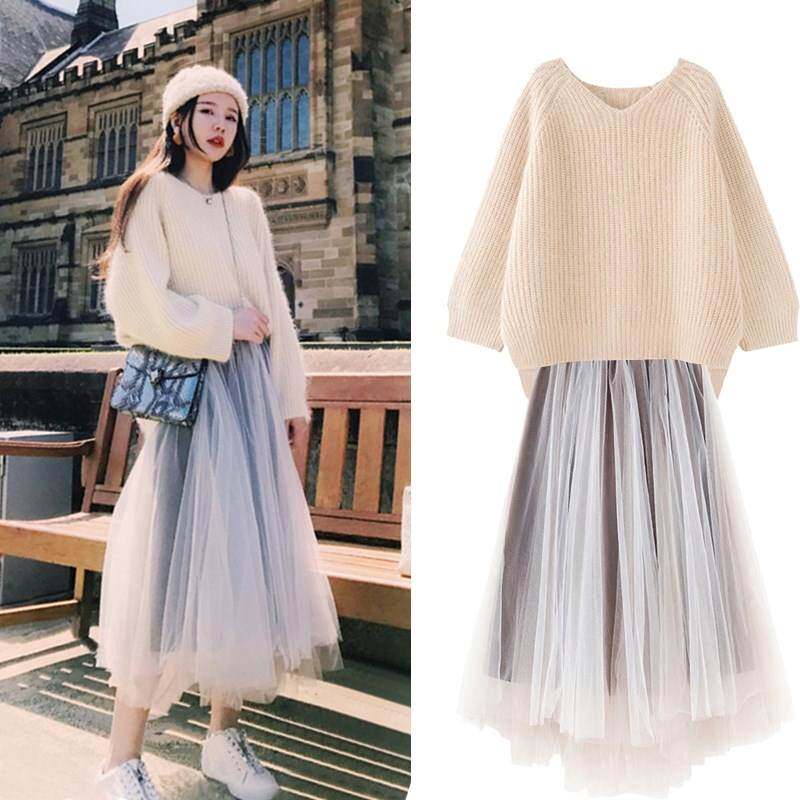 上衣配裙子两件套 胖mm_毛衣配裙子两件套显瘦套装女装御姐大码遮肉