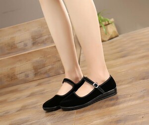 女牛筋底休闲鞋黑布鞋图片