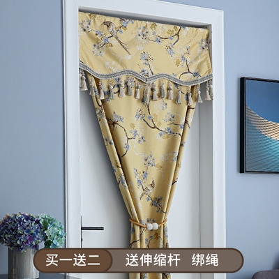 新中式门帘隔断帘免钉家用黄色中国风装饰帘子布艺房门帘卧室室内