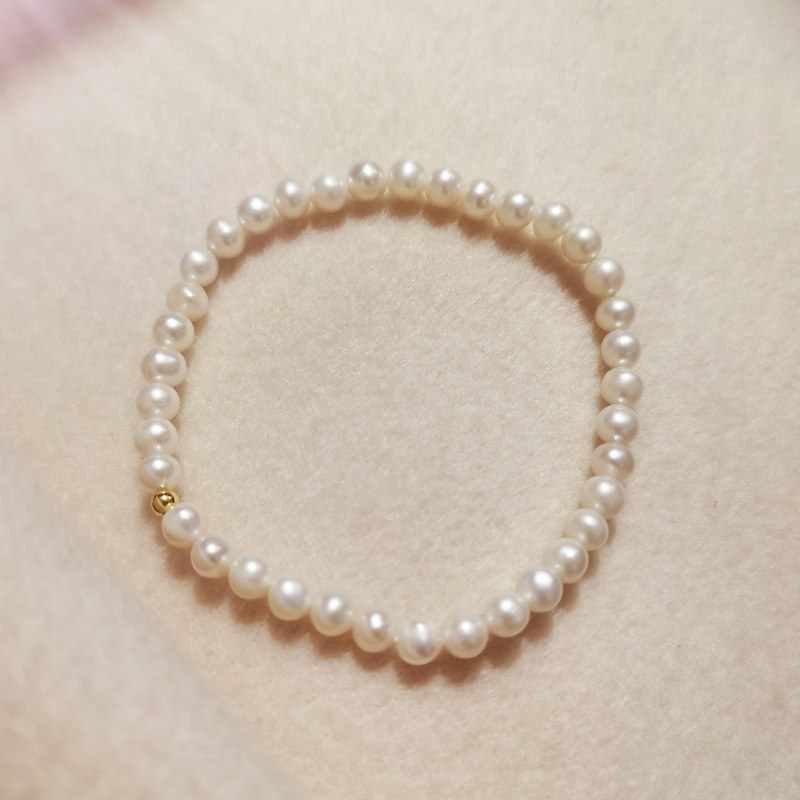 迷你小珍珠手链 4-5mm近圆白色天然淡水珍珠手串轻奢气质简约手饰