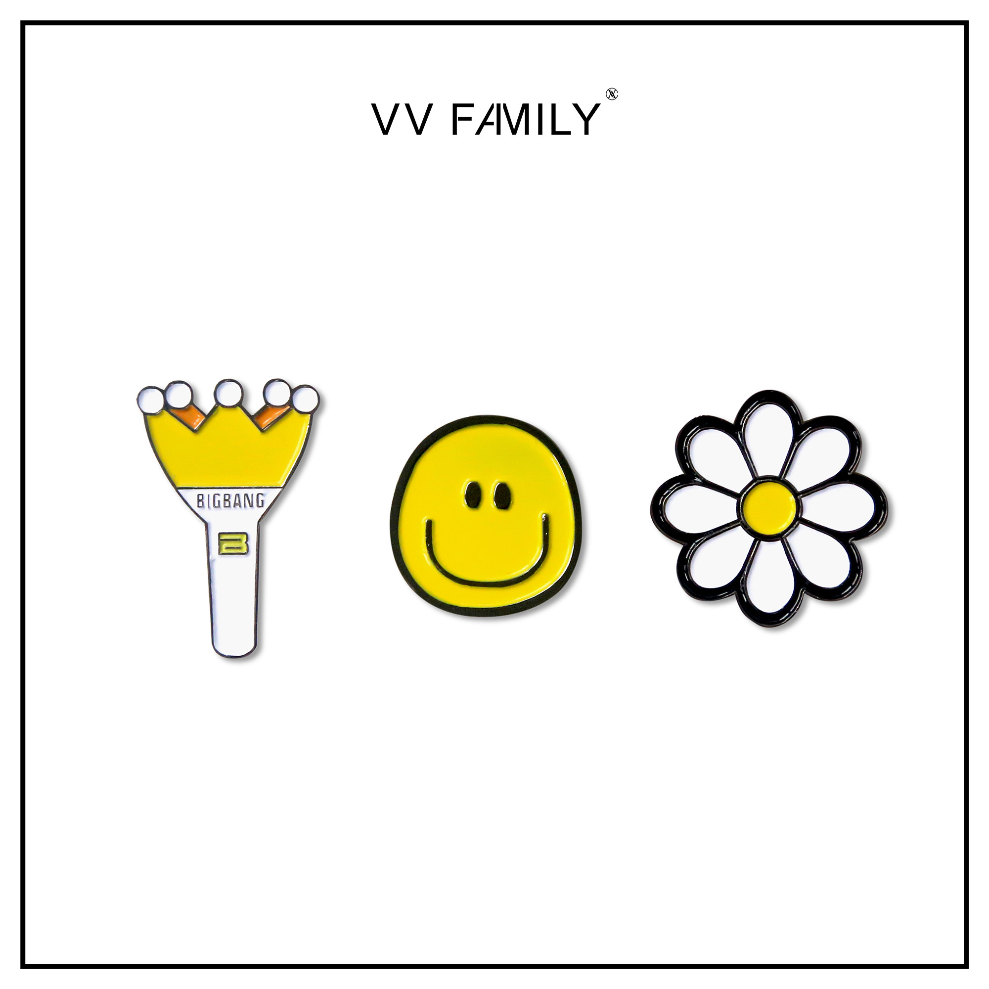 vv family bigbang权志龙gd同款笑脸雏菊花皇冠灯vip胸针徽章配饰