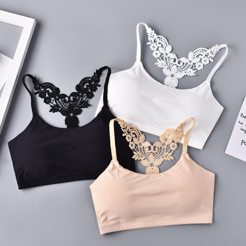 冰丝美背裹胸吊带背心女防走光抹胸运动文胸少女蕾丝绣花无痕内衣