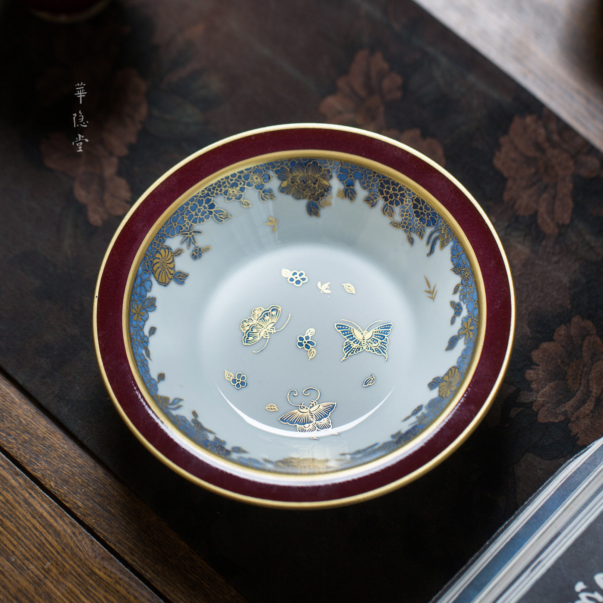 华隐堂景德镇陶瓷壶承嫣红青花金绘万花手绘茶托功夫茶具泡茶底座