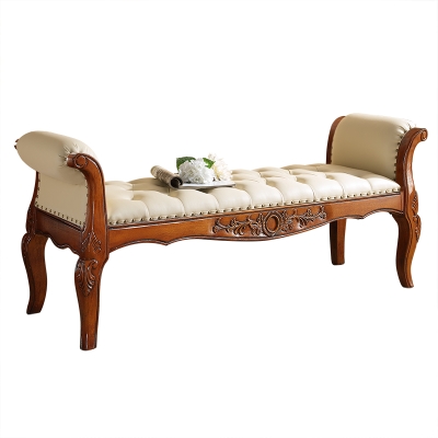 美式全实木床尾凳卧室家用欧式床位凳子沙发床边长凳床榻床前凳子