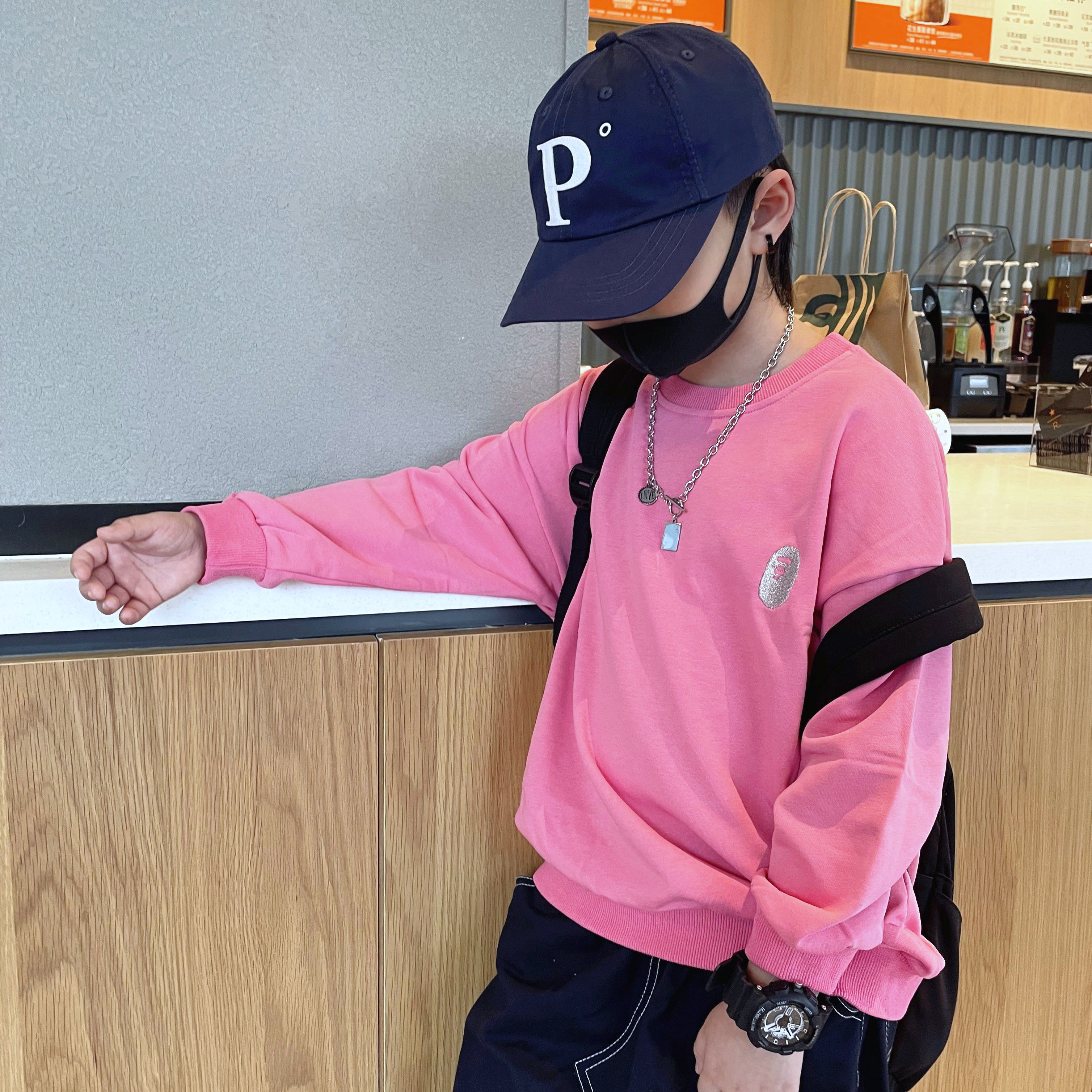 品儿童装男童粉色冬装卫衣加绒秋冬款保暖加厚男孩上衣潮已售1000新品