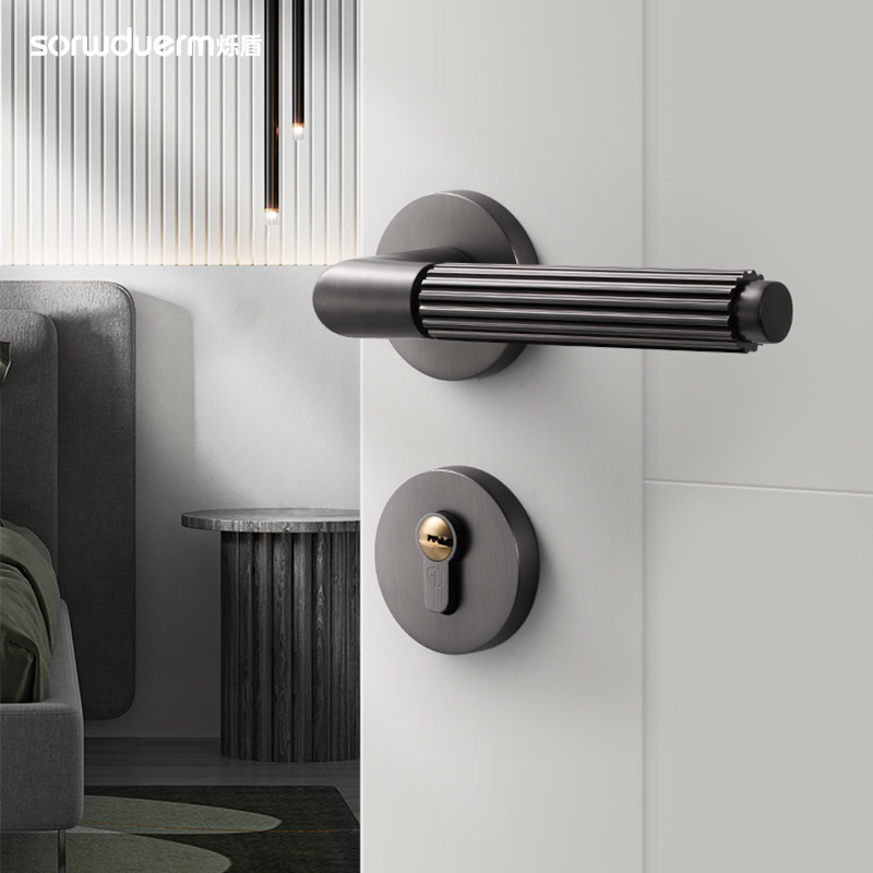 灰黑门锁室内卧室房间门锁磁吸静音锁