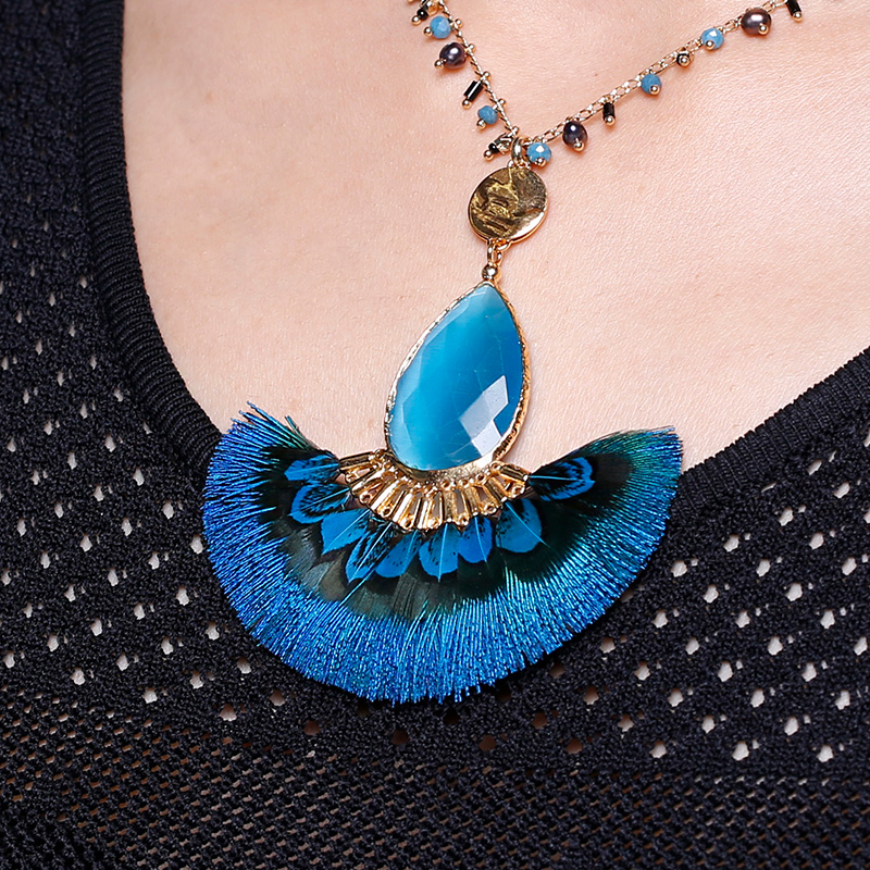 GAS BIJOUX France Jewellery Colorful Feather fashion Necklace Clavicle chain ins Pendant Giftin the Accessories/Fashion Jewelry, Necklace category - from Buy2taobao.com to provide professional Taobao agent buy service