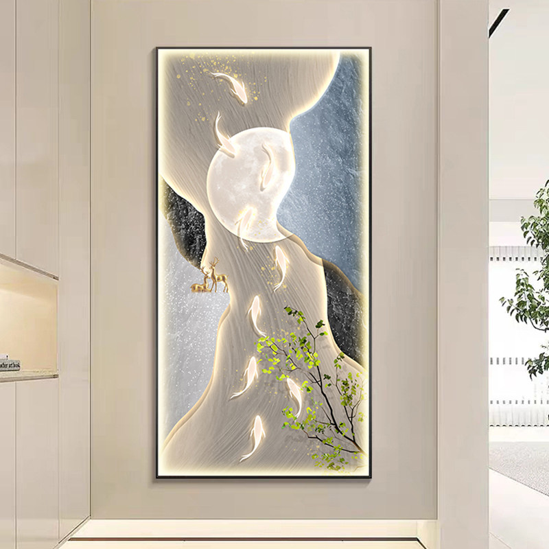 九鱼图入门玄关装饰画5d立体挂画轻奢高端挂画2023新款大芬油画村