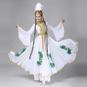 Dance tailor Uyghur national costume Xinjiang dance costume female white 540-degree double-layer large-scale performance costume