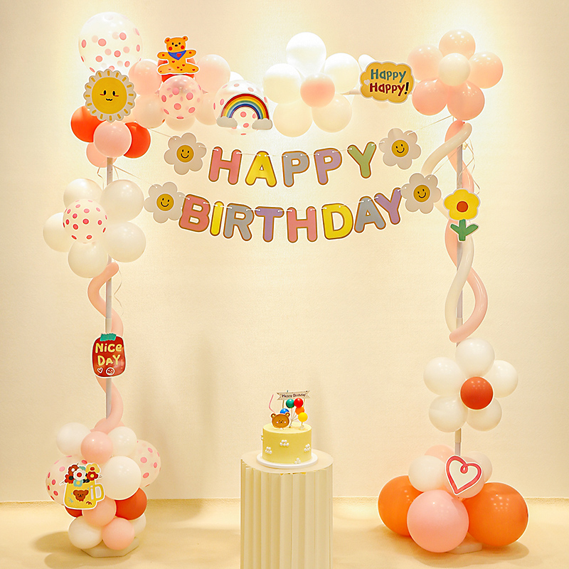 ins宝宝一周岁生日装饰气球立柱派对男孩女孩儿童背景墙场景布置