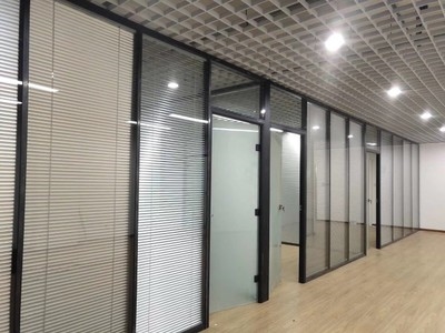 办公室玻璃隔断墙铝合金型材双层钢化高隔断磨砂百叶隔断墙i车间