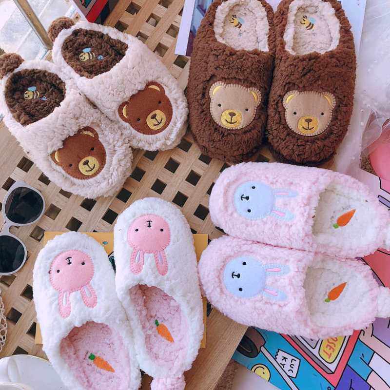 韩版ins棉拖鞋女学生可爱秋冬季室内家居情侣少女心卡通毛绒保暖
