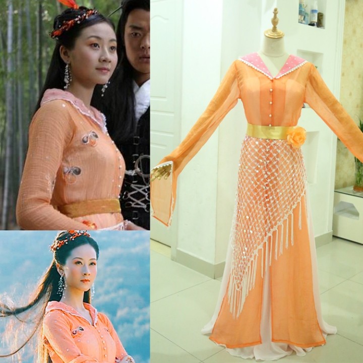 唐古丽人坊欢天喜地七仙女橙儿凡间古装二公主凡间服装橙色仙女装