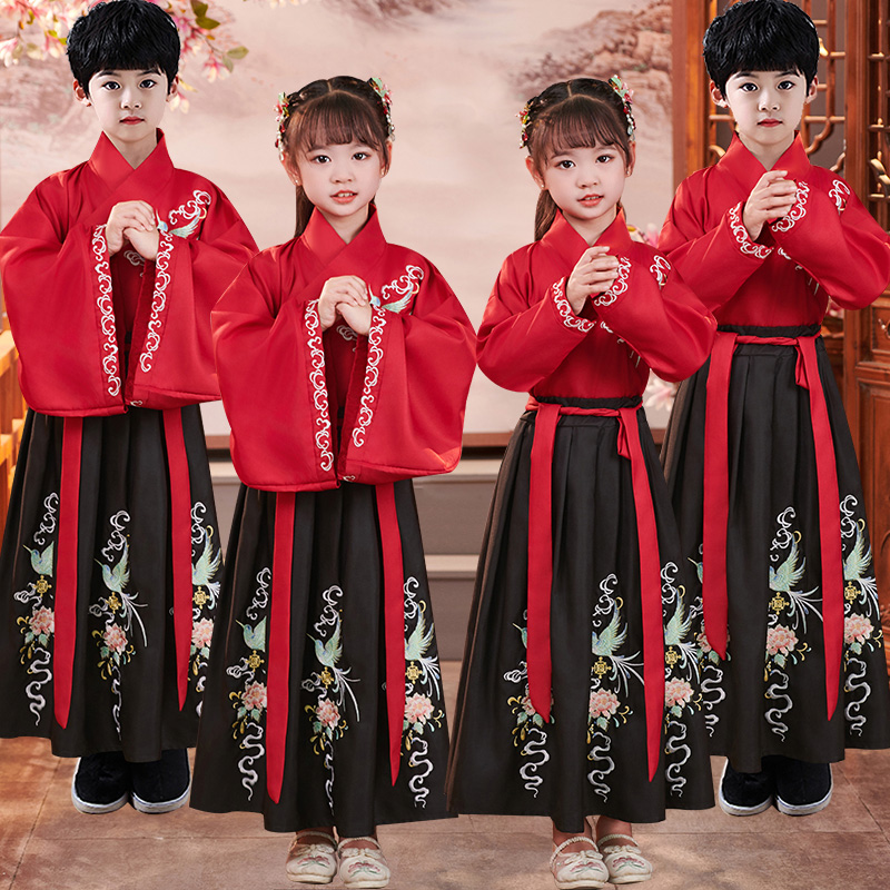 汉服男童国学服中国风古装书童服装小学生三字经弟子规儿童演出服