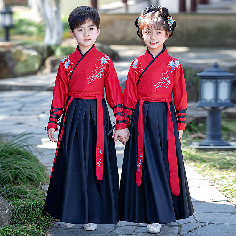 儿童古装汉服男童国学服中国风三字经弟子规小学生朗诵服装演出服