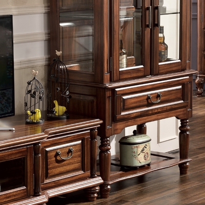 全实木黑胡桃木高低酒柜组合a电视柜美式乡村复古客厅家具