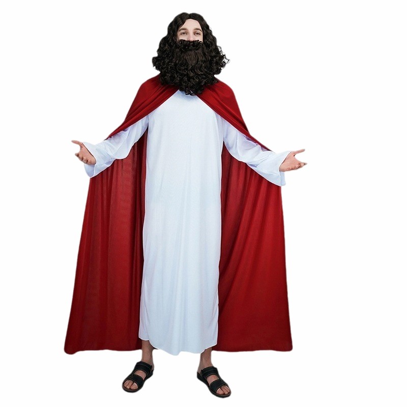 万圣节成人男款神父传教士角色扮演派对服装 大男耶稣舞台表演服