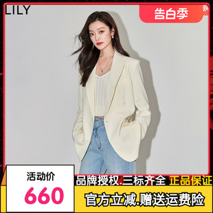 LILY2024春新款女装复古老钱风双排扣职业通勤款时尚休闲西装外套