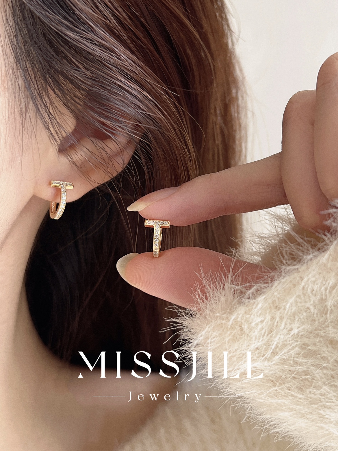 MISSJILL·T型耳圈｜精致高级小众质感通体925纯银闪亮耳圈耳扣金