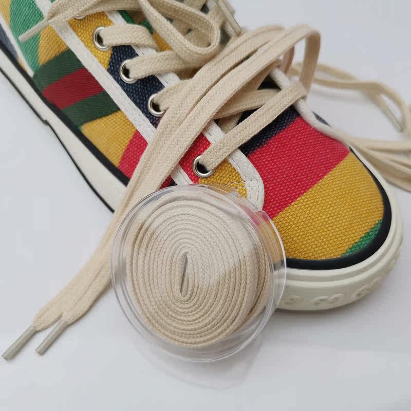 适配guccii1977印花帆布鞋运动鞋女纯棉鞋带小白鞋原装板鞋扁带男