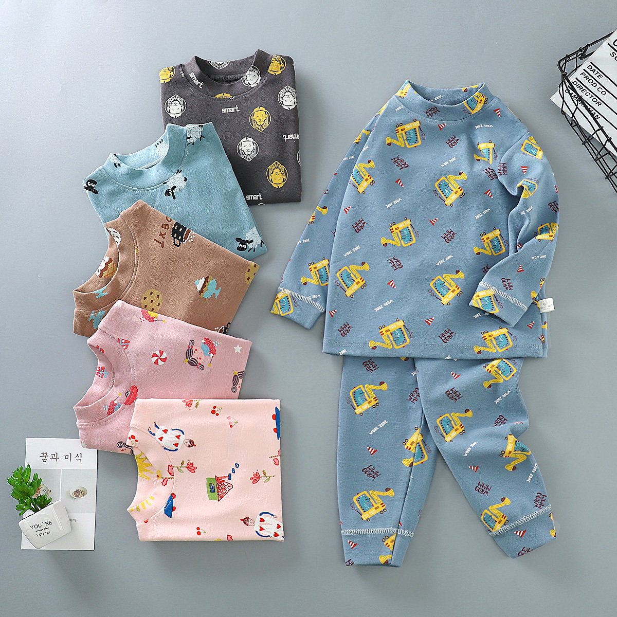 丘丘儿童内衣套装纯棉男女童羊绒拉架弹力修身打底1-14卡通可爱