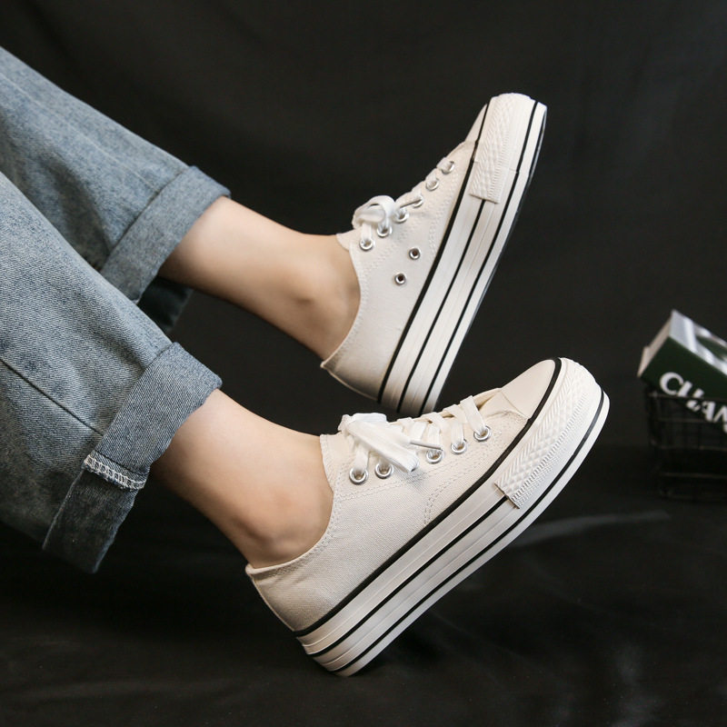 松高底布鞋女生大童黑板鞋休闲鞋中学生女鞋黄色厚底帆布鞋白球鞋