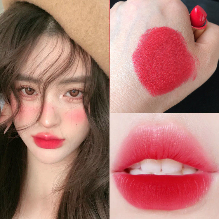 少女草莓红女团色口红韩妹妆黄皮显白洋气亚光雾面玫红调学生平价