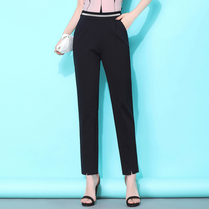 PF14498# 哈伦裤子女2024新款黑色显瘦西裤小脚高腰休闲萝卜九分女裤女裝貨源服裝批發