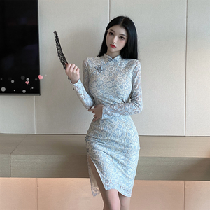 Middle and long fashion dress of daily cheongsam with improved Lace Waist and buttocks