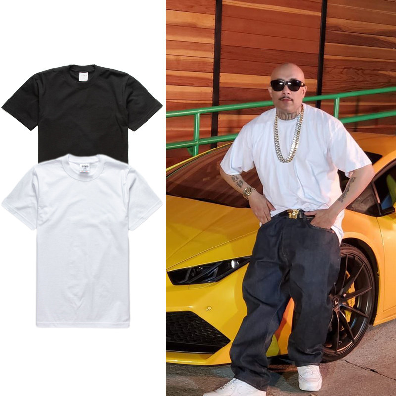 chicano美式复古西海岸嘻哈匪帮重磅宽松大码小领口素t恤短袖男潮