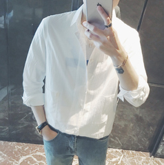 大花小花定制 干净白色简约薄款衬衫 可做防晒衣的夏季衬衣男
