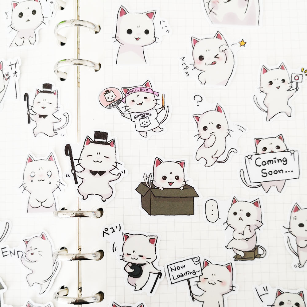 可爱猫咪贴纸小动物手账素材日韩系卡通早教小贴画裁剪防水背胶