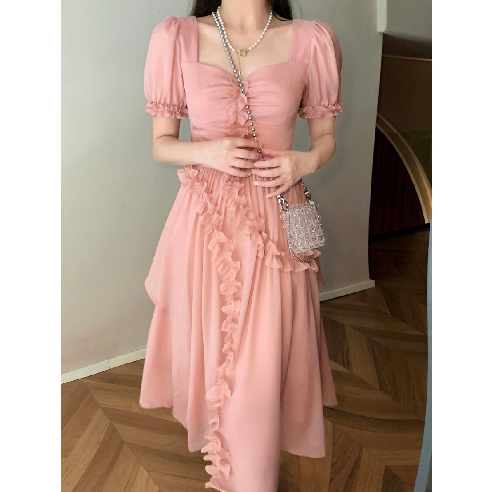 长裙粉连衣裙