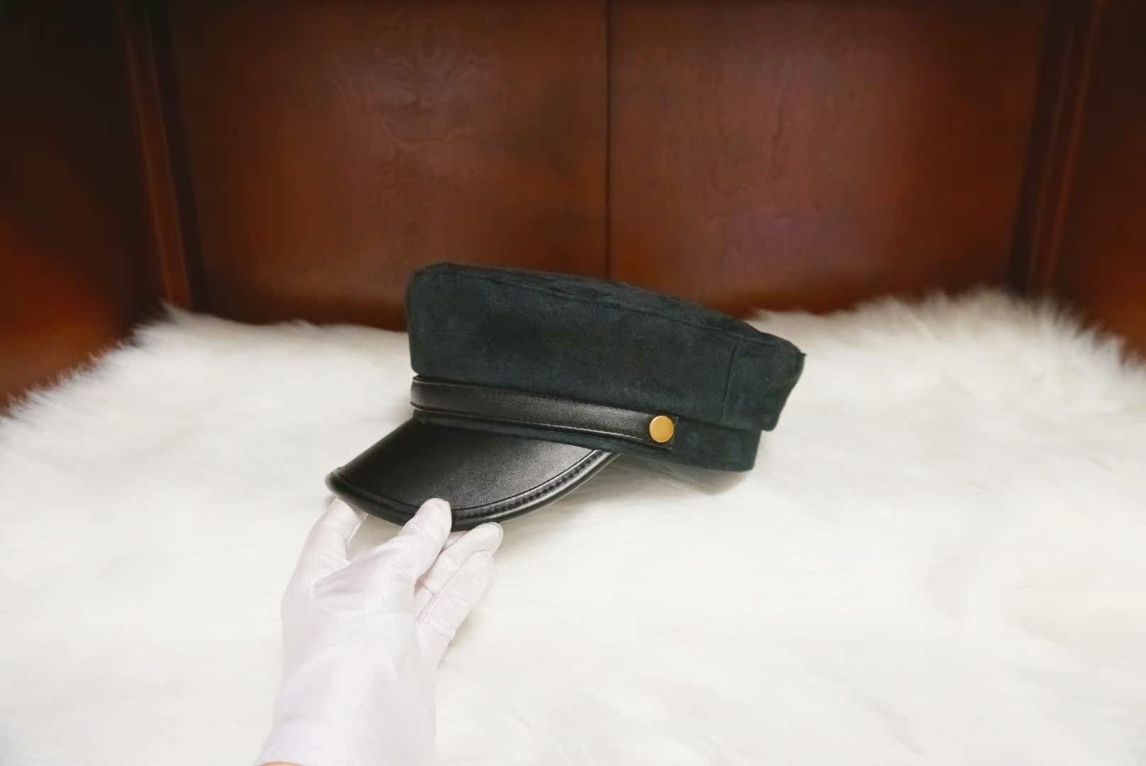 黑色鹿麂皮绒海军帽子皮革大小头围男女平顶帽春秋冬鸭舌定制弯檐在类目 服饰配件/皮带/帽子/围巾, 帽子中 - 来自Buy2taobao.com提供专业的淘宝代购服务